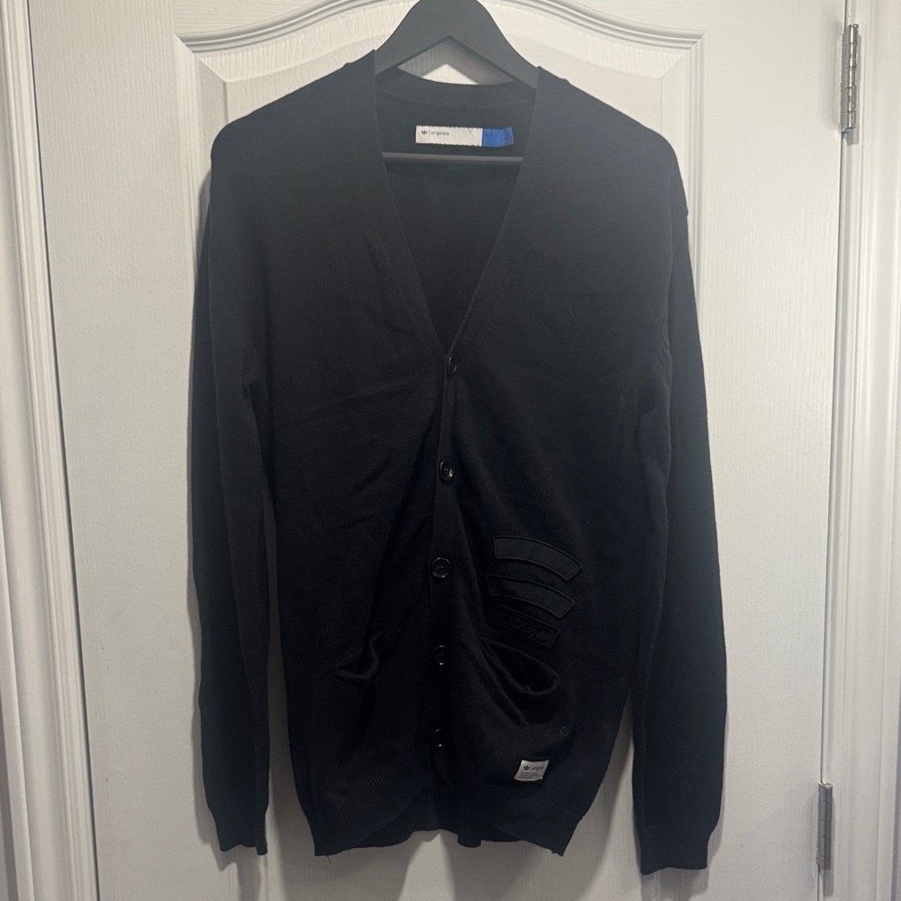 123-HZO x Adidas Oversized Black Button-Up Cardigan Sweater Streetwear Unisex